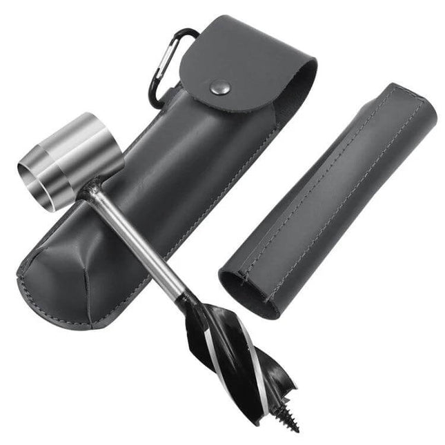 Outdoor Survival Drill Bit With Leather Sheath For Camping, hardened stainless steel drill bit with leather sheath and small mallet