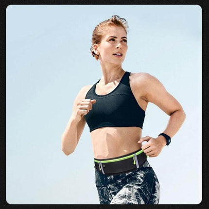 Outdoor Waterproof Belt Bag For 7 Inch Phone Waist Pack shown on runner wearing compact waterproof waist pack with multiple pockets