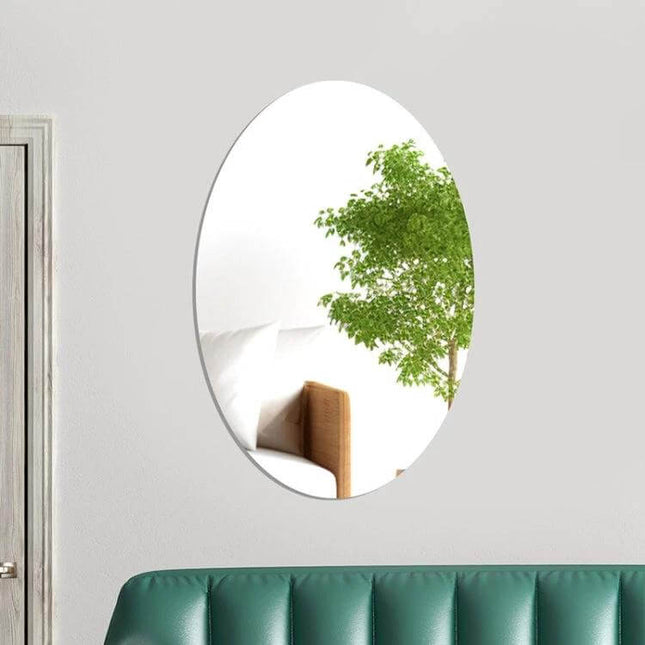 Oval Acrylic Mirror Wall Sticker For Living Room Decor 15x10cm - oval acrylic wall mirror reflecting sofa and plant to brighten small spaces