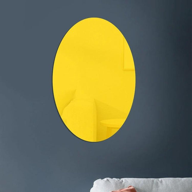 Oval Acrylic Mirror Wall Sticker For Living Room Decor 15x10cm - oval yellow acrylic mirror wall decal reflecting sofa to brighten small spaces