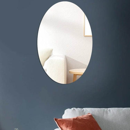 Oval Acrylic Mirror Wall Sticker For Living Room Decor 15x10cm reflecting sofa and side table to brighten small spaces