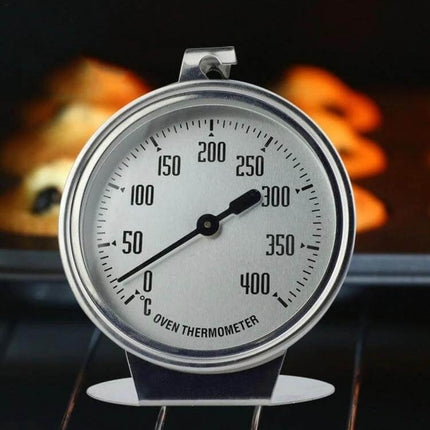 Oven Thermometer Stainless Steel For Everyday Baking - stainless steel oven dial showing 0–400°C for precise baking