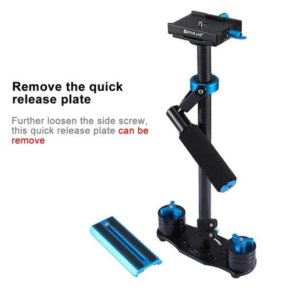 PULUZ Carbon Fibre Handheld Stabilizer For Video Shooting showing quick release plate removed and foam grip for smooth handheld footage