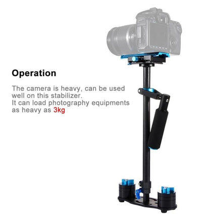 PULUZ Carbon Fibre Handheld Stabilizer For Video Shooting showcasing camera mounted, ergonomic handle and 3kg counterweights for smooth handheld footage