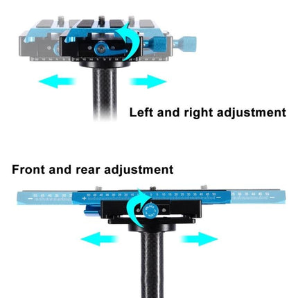 PULUZ Carbon Fibre Handheld Stabilizer For Video Shooting showing left-right and front-rear adjustment controls for balancing camera
