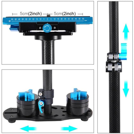 PULUZ Carbon Fibre Handheld Stabilizer For Video Shooting – carbon fiber rod, adjustable blue sliding balance plate and twin counterweights for smooth handheld video