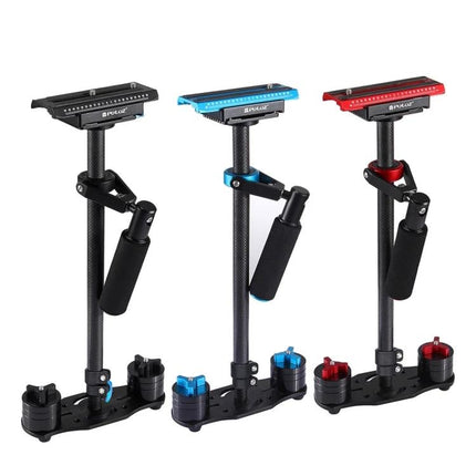 PULUZ Carbon Fibre Handheld Stabilizer For Video Shooting - three color variants (black, blue, red) compact handheld camera stabilizers for vlogs and events