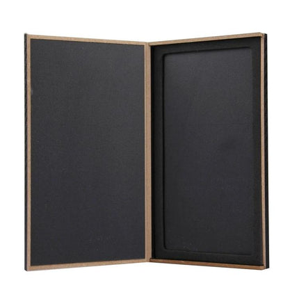 Wooden Protective Box for Tempered Glass Screen Protectors open with foam insert to hold a screen protector, dust‑resistant wooden storage box