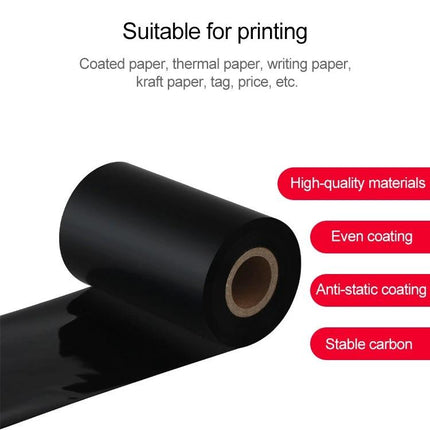 Wax-Based Barcode Ribbon for Printer Labels, 5cm x 300m Pack - black wax ribbon roll for coated paper, thermal paper, kraft labels, high-quality coating