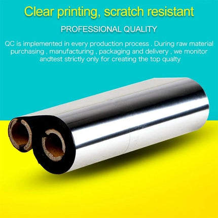 Wax-Based Barcode Ribbon for Printer Labels, 5cm x 300m Pack - wax-based barcode ribbon roll on yellow background, clear printing scratch resistant