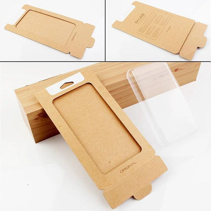 Set of 50 Kraft Paper Boxes for iPhone 4.7 Inch Cases flat kraft box template with clear plastic insert for phone case packaging