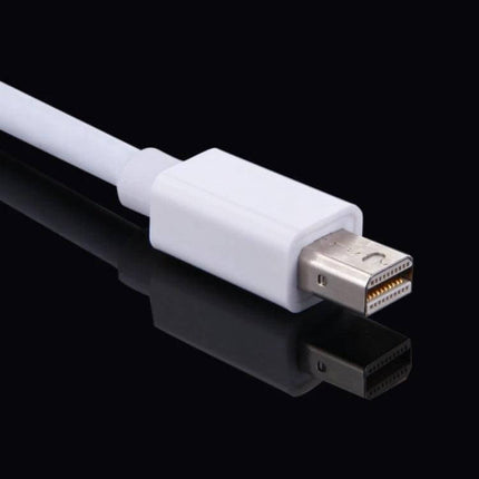 1.8m Mini DisplayPort to HDMI Adapter Cable for Device Linking white Mini DisplayPort connector close-up on black background