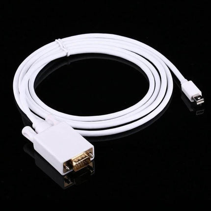 1.8 Meter Mini DisplayPort to VGA Adapter Cable for Laptops white 1.8m cable showing Mini DisplayPort to VGA connector for presentations and monitors