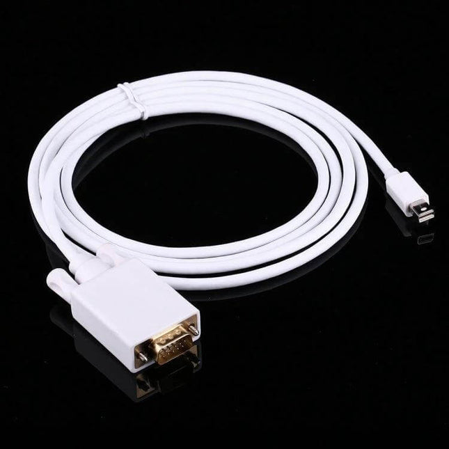 1.8 Meter Mini DisplayPort to VGA Adapter Cable for Laptops white 1.8m cable showing Mini DisplayPort to VGA connector for presentations and monitors