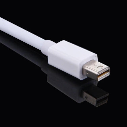 1.8 Meter Mini DisplayPort to VGA Adapter Cable for Laptops white mini DisplayPort connector on black reflective surface