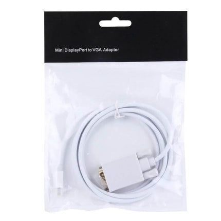 1.8 Meter Mini DisplayPort to VGA Adapter Cable for Laptops packed white cable and VGA connector for presentations and older monitors