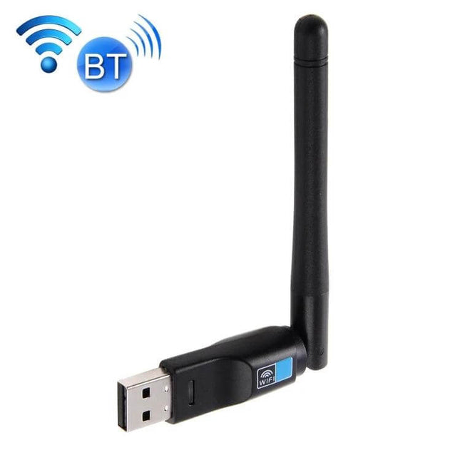 2-in-1 USB Adapter for Bluetooth and WiFi Connectivity black USB dongle with external antenna, compact plug-and-play wireless solution for PC and travel