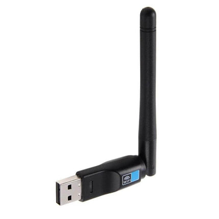 2-in-1 USB Adapter for Bluetooth and WiFi Connectivity — compact black USB WiFi/Bluetooth dongle with external antenna for plug-and-play wireless