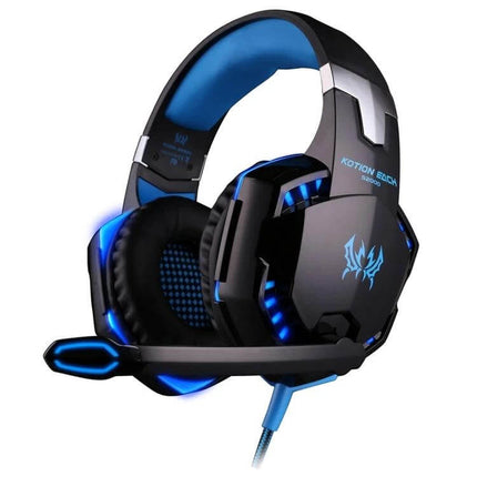 Kotion Each Over Ear PC Gaming Headphones White Red with braided cable, LED accents, mic and padded leather earmuffs