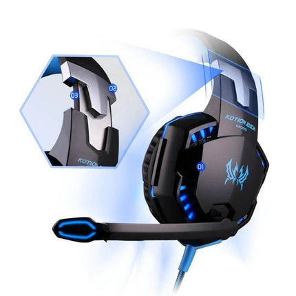 Kotion Each Over Ear PC Gaming Headphones White Red wired 50mm drivers braided cable inline volume mic mute