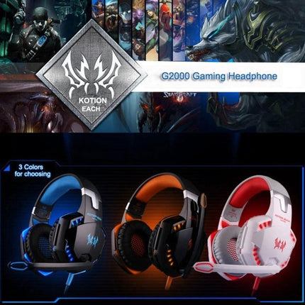 Kotion Each Over Ear PC Gaming Headphones White Red with 50mm drivers braided cable and in-line mic mute