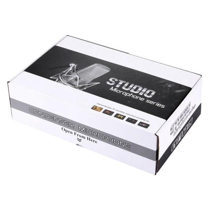 Fifine Microphone for Daily Home Recording and Broadcasting boxed condenser microphone on white background