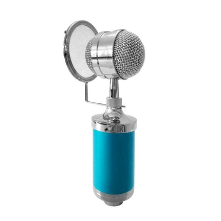 Microphone for Everyday Home Recording and Karaoke Use – blue condenser mic with pop filter on desktop stand, clear audio capture