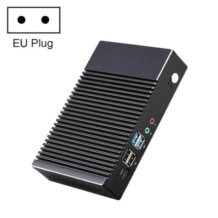 K1 Efficient Mini PC for Everyday Windows and Linux Use at Home or Office - compact black mini PC with heat-sink fins and multiple USB, audio ports