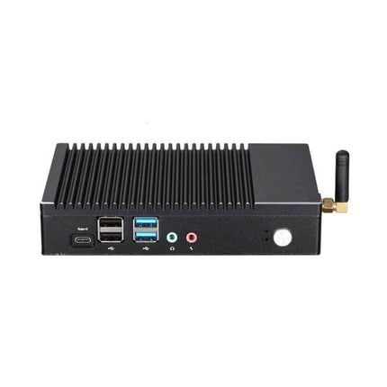 K1 Efficient Mini PC for Everyday Windows and Linux Use at Home or Office compact fanless mini PC with USB ports, audio jacks and external Wi‑Fi antenna