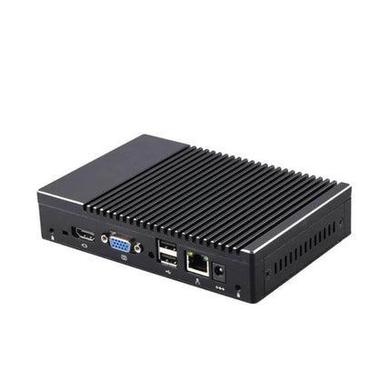 K1 Efficient Mini PC for Everyday Windows and Linux Use at Home or Office compact black fanless mini desktop with VGA HDMI USB and Ethernet ports