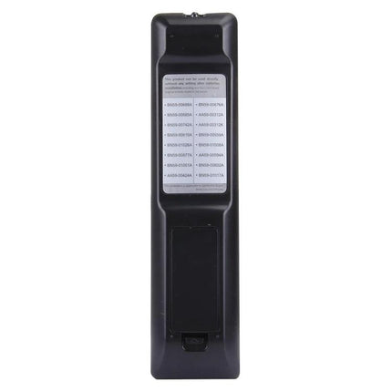 Chunghop Universal Remote Controller for Samsung LED, LCD, and 3D TVs back view showing battery compartment and model code label
