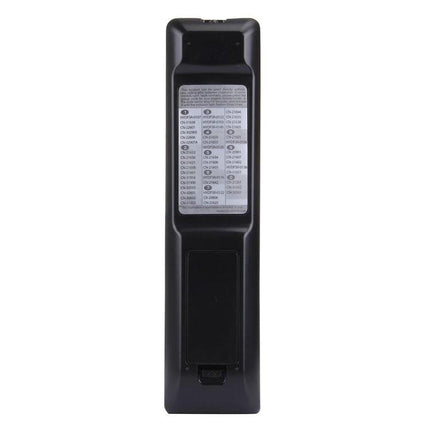 Chunghop Universal Remote Controller for Hisense TVs replacement black remote back view with battery compartment and code chart