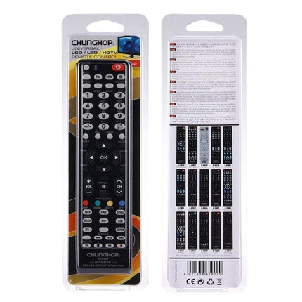 Chunghop Universal Remote Controller for Hisense TVs in blister pack showing front and back packaging