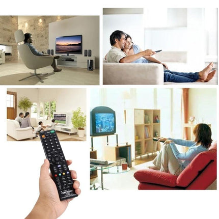 Chunghop Universal Remote for Sony LED and LCD TVs Control - hand-held replacement remote shown in multiple home living room scenes