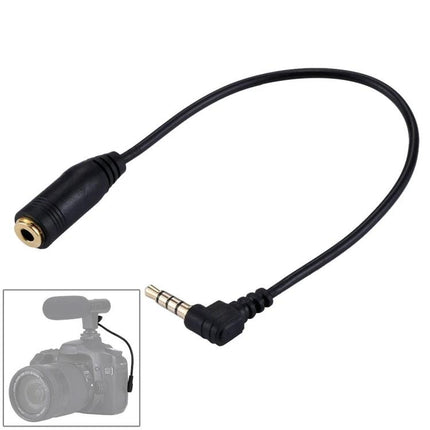 3.5mm Audio Extension Cable for Headsets, 20cm Black Cable — compact black 20cm headphone/microphone extension with right-angle male plug and gold female jack