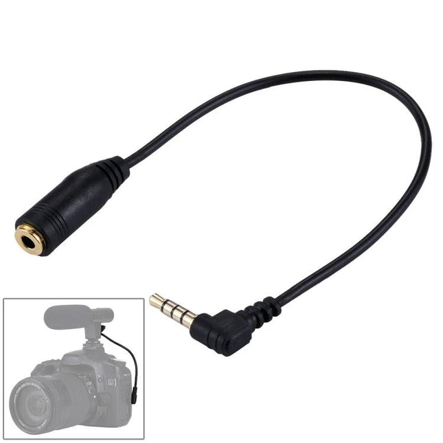 3.5mm Audio Extension Cable for Headsets, 20cm Black Cable — compact black 20cm headphone/microphone extension with right-angle male plug and gold female jack
