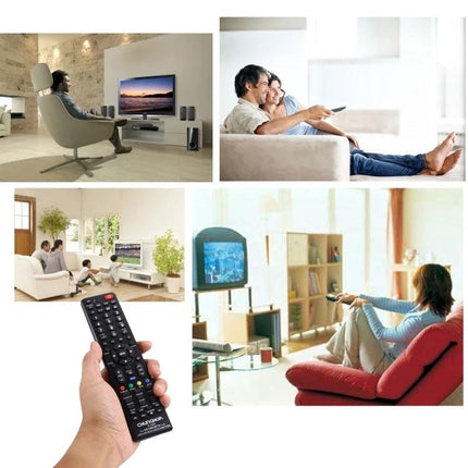 Chunghop Universal Remote Controller for Skyworth LED Televisions shown being used in living rooms as a replacement remote