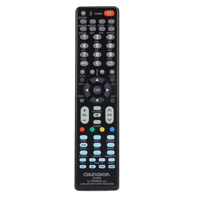 Chunghop Universal Remote for Konka LED and LCD Televisions - black replacement remote with numeric pad and navigation buttons