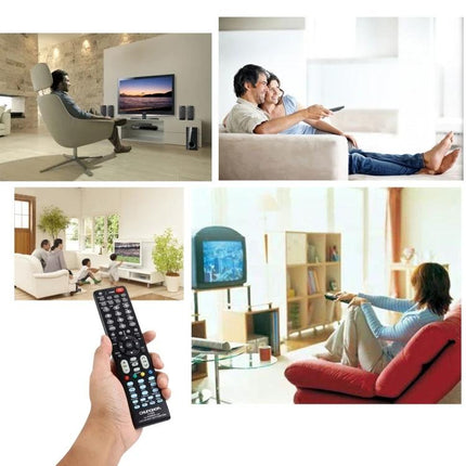 Chunghop Universal Remote for Konka LED and LCD Televisions replacement remote shown with people using TVs
