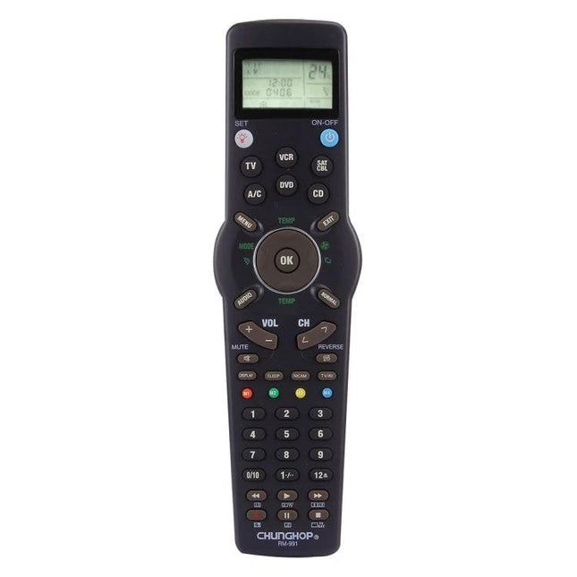 Chunghop Universal LCD Remote Controller for TV and Appliances - black universal remote with LCD screen and multiple device buttons