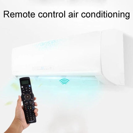 Chunghop Universal LCD Remote Controller for TV and Appliances controlling wall air conditioner with remote in hand