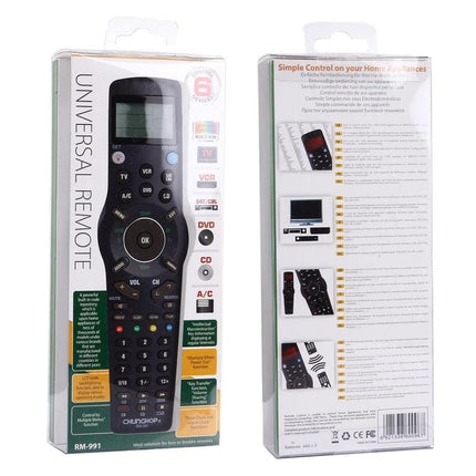 Chunghop Universal LCD Remote Controller for TV and Appliances in retail packaging showing front and back of box