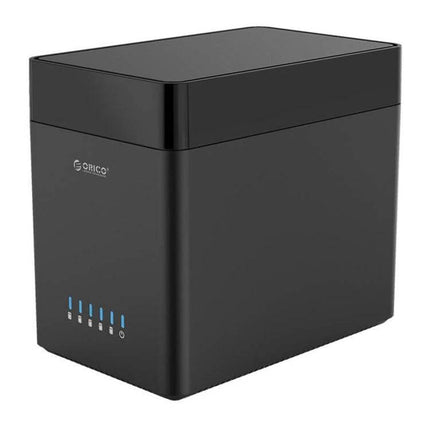 ORICO 5-Bay USB 3.0 Enclosure for 3.5-Inch Hard Drives black desktop chassis showing front LED indicators and compact design
