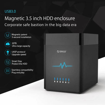 ORICO 5-Bay USB 3.0 Enclosure for 3.5-Inch Hard Drives black magnetic 5-bay desktop HDD enclosure with LED indicators