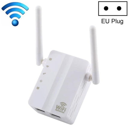 WiFi Range Extender for Boosting Home Network Coverage compact white EU plug repeater with dual antennas for eliminating dead zones