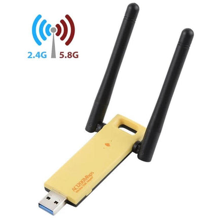 Dual-Band USB 3.0 WiFi Adapter for Wireless Internet Access gold USB dongle with dual external antennas for stable 2.4G/5.8G AC wireless connection