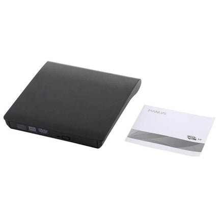 Portable USB 3.0 External DVD-RW Drive for Laptops and Desktops - slim black external DVD-RW with USB cable and manual