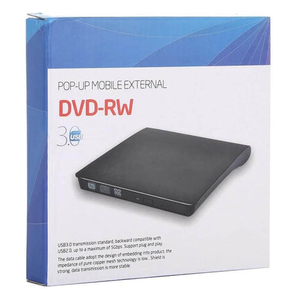 Portable USB 3.0 External DVD-RW Drive for Laptops and Desktops black slim external DVD-RW drive packaging
