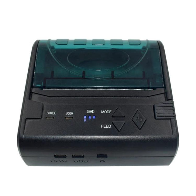 Portable Thermal Bluetooth Printer for Receipts and Tickets compact black mobile receipt and ticket printer with buttons and translucent cover