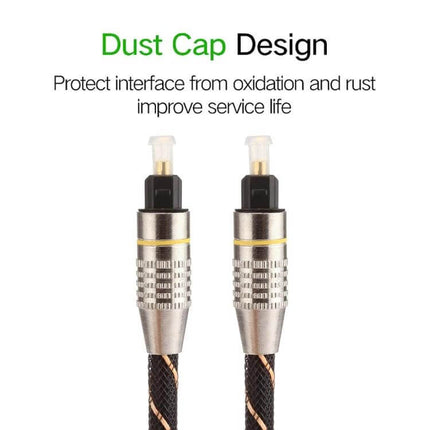 10-Meter Toslink Optical Audio Cable for Digital Connections showing dust cap design protecting optical connectors for longer service life